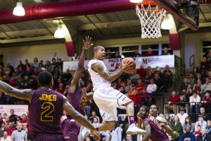 Saint Joseph's Hawks guard Carl Jones (35) shoots during the second half against the Iona Gaels at Hagan Arena. St. Joseph's defeated Iona 96-91. (Photo by Howard Smith-USA TODAY Sports)