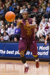 Iona Gaels guard Tavon Sledge (3) passes the ball during the first half against the Saint Joseph's Hawks at Hagan Arena. (Photo by Howard Smith-USA TODAY Sports)