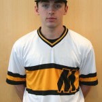 Brad Kaczka wearing the throwback uniform. (Courtesy of Monroe Community Athletics)