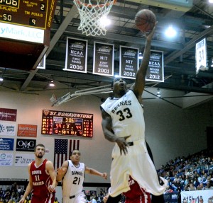 Simmons leads the Bonnies with a field goal percentage of .648. (Photo by Daulton Sherwin)