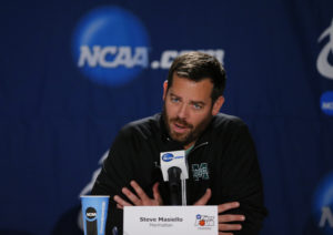 Manhattan's Steve Masiello is not a fan of story lines in the NCAA Tournament. (Photo by Rick Osentoski-USA TODAY Sports)