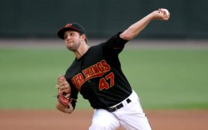 Pat Dean struck out four and walked none over nine innings of work during the Rochester Red Wings 4-0 victory Monday night. (Photo courtesy of the Rochester Red Wings)
