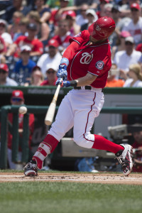 Harper made waves spending his prep school days hitting home runs that broke the tape measures at 570 (at the age of 15) and 502 feet (age 16). (Photo: Tommy Gilligan-USA TODAY Sports)