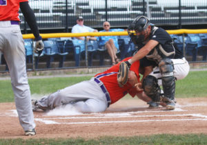 Griffin Barnes applies the tag to Cortland's Zephan Kash. (Photo by SUE KANE @sknae51)