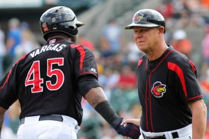Quade (right) has collected 1,284 minor league wins, ranking 13th among active minor league managers through 2015. (Photo by Joe Territo/Courtesy of the Rochester Red Wings)