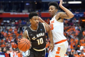 Over two Bonnies wins last week, Adams averaged 23.0 points, 8.0 assists and 5.0 rebounds. He was 12-22 (.545) from the field including 10-16 (.625) from three-point range. (Photo: Rich Barnes-USA TODAY Sports)