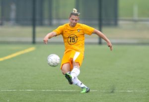 Julian MacDonald netted the eventual game winner from 25 yards away in Monroe's 7-1 victory over St. John Fisher JV. (Photo courtesy of Monroe CC Athletics)