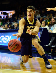 Grant Vermeer (22) helped the Navy basketball team to a 19-14 record this past season and he has appeared in 39 career games with 10 starts. The Mountain View, California native was named to the National Association of Basketball Coaches Honors Court due to his 3.43 cumulative grade-point average as a cyber operations major. (Photo: Marc Lebryk-USA TODAY Sports)