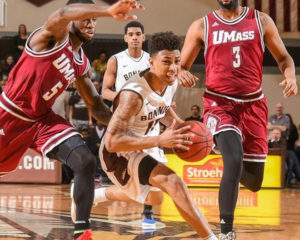 Jaylen Adams (center) scored 17.9 ppg and led the Bonnies with five apt in 2015-16. (Photo courtesy of St. Bonaventure Athletics)