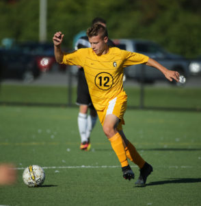 Anthony Paris (12) scored two goals to lead Monroe CC past Mercyhurst NE to claim the 2016 NJCAA Region 3 D-1 championship. (Photo courtesy of Monroe CC Athletics)