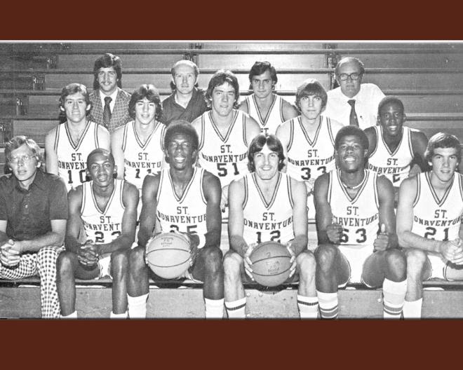 St. Bonaventure captured the NIT title in March of 1977 at Madison Square Garden, topping Houston, 94-91. Sanders scored 40 points and was named the Most Valuable Player of the NIT. The Bonnies defeated Villanova in the semifinals, 86-82, after getting by Rutgers and Oregon before that. (Photo courtesy of St. Bonaventure Athletics)