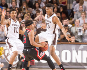 Josh Ayeni (33) finished with 10 points and five rebounds in 25 minutes of work. (Photo courtesy of St. Bonaventure Athletics). 