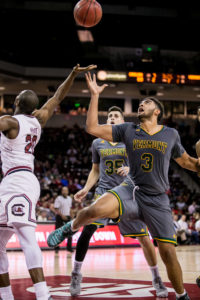 South Carolina Gamecocks guard Justin McKie (20) and Vermont Catamounts forward Anthony Lamb (3/Greece Athena) battle for a rebound in the second half at Colonial Life Arena. (Photo: Jeff Blake-USA TODAY Sports)