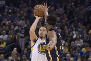 Klay Thompson (11) had a career night with 60 points, draining 8-14 from beyond the arc and 21-33 from the field. (Photo: Kyle Terada-USA TODAY Sports)