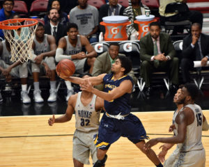 La Salle Explorers guard Pookie Powell (0) drives to the basket against Georgetown Hoyas guard Kaleb Johnson (32) during the first half at American Airlines Arena. (Photo: Steve Mitchell-USA TODAY Sports)