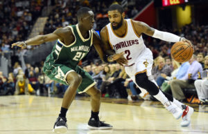 Cleveland Cavaliers guard Kyrie Irving (2) drives to the basket against Milwaukee Bucks guard Tony Snell (21) during the first quarter at Quicken Loans Arena. (Photo: Ken Blaze-USA TODAY Sports)