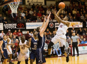 Saint Joseph's Hawks forward James Demery (25) shoots against George Washington Colonials forward Tyler Cavanaugh (34) during the second half at Michael J. Hagan Arena. The Saint Joseph's Hawks won 68-63. (Photo: Bill Streicher-USA TODAY Sports)