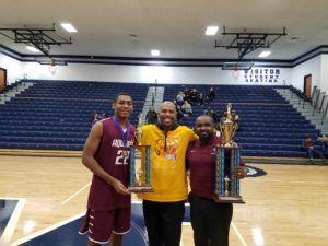 Jalen Pickett (left) earned tournament MVP with two-day totals of 36 points, 22 rebounds, 10 steals, seven assists and four blocks. (Photo courtesy of Aquinas Athletics)