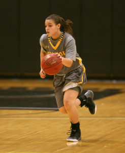 Erica Abitante scored 10 of her 16 points in the first quarter as the Monroe CC Lady Tribunes jumped to a 39-2 lead in the first quarter. (Photo courtesy of Monroe CC Athletics)