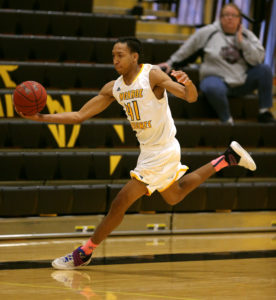 Kewan Platt finished with 15 points and game-high 10 rebounds, and the Monroe Community College Tribunes rallied for a 83-73 victory over the Mercyhurst NE Saints. (Photo courtesy of Monroe CC Athletics)