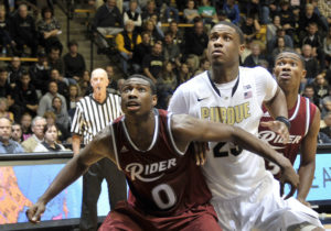 Kahlil Thomas (0) posted a double-double for Rider with 17 points and 13 boards (Photo: Sandra Dukes-USA TODAY Sports)