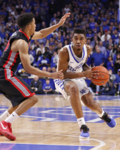 Malik Monk (5) scored eight points in overtime, and Kentucky went on to defeat Georgia 87-81. (Photo: Mark Zerof-USA TODAY Sports)