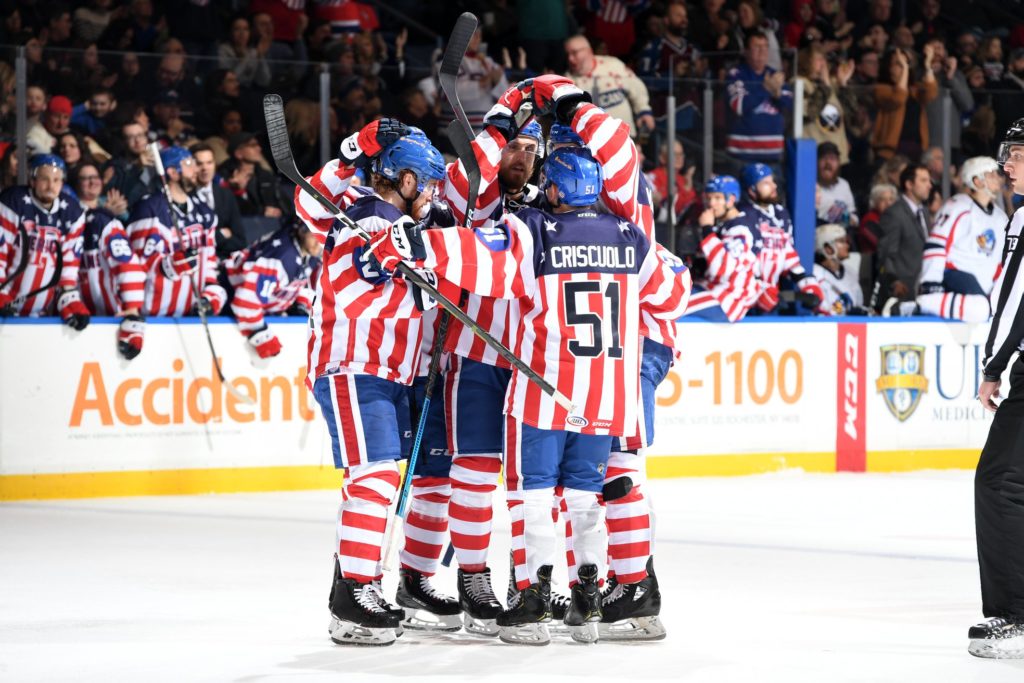 Rochester Americans hockey team dawn Buffalo Bills inspired jerseys